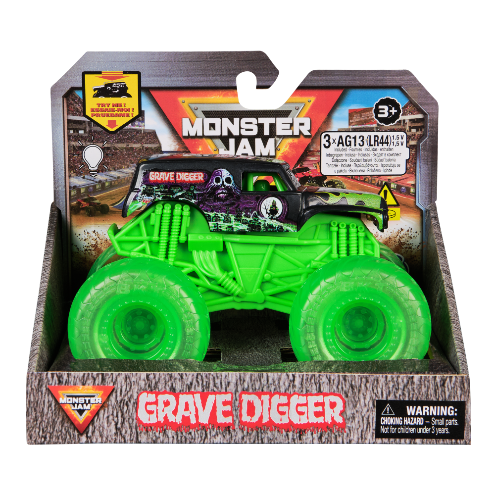 Monster Jam Official 1:43 Grave Digger Light Up Wheels Truck Assortment