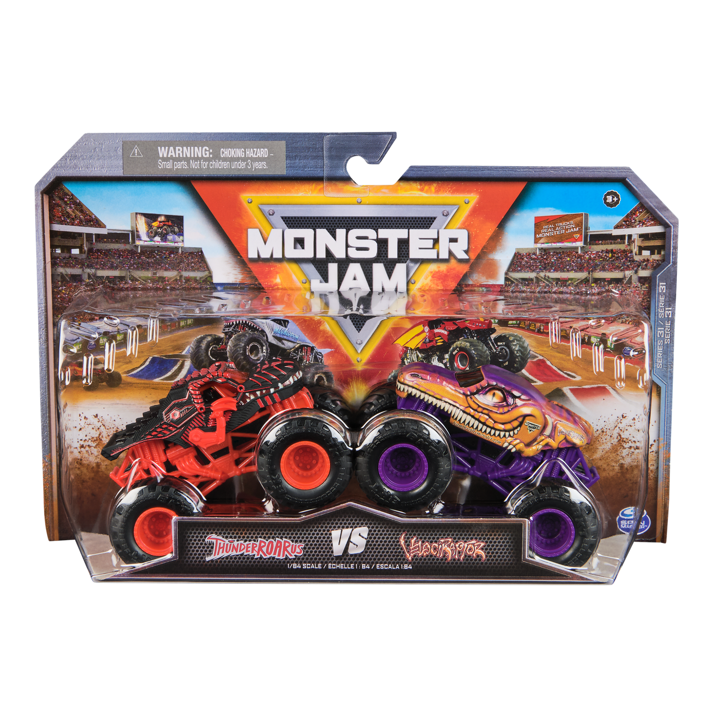 Monster Jam, Official Thunderoarus VS Velociraptor : Series 31 :: Die-Cast Monster Trucks, 1:64 Scale, Kids Toys for Boys Ages 3 and up