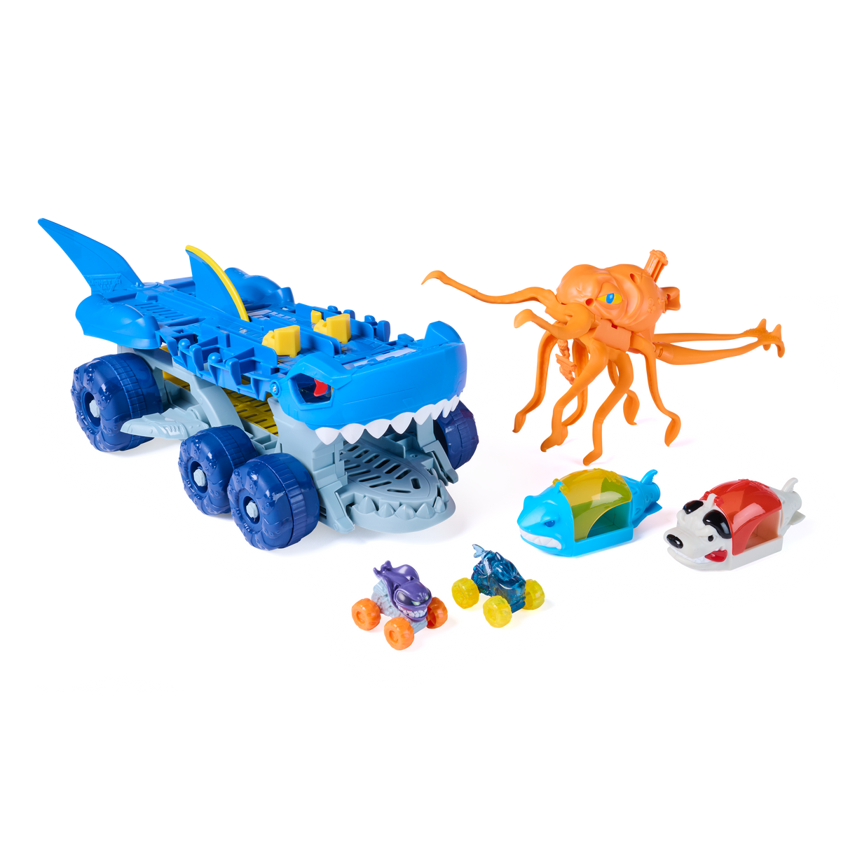 Monster Jam Mini Jams Megalodon Squid Takedown Playset with 2 Exclusive Die-Cast Trucks