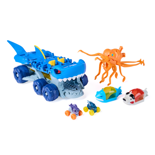 Monster Jam Mini Jams Megalodon Squid Takedown Playset with 2 Exclusive Die-Cast Trucks