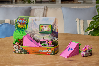 PAW Patrol: The Dino Movie, Dino Pup Squad Jump Flip Skye Racer with Ramp