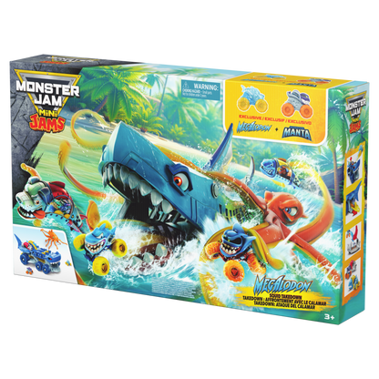 Monster Jam Mini Jams Megalodon Squid Takedown Playset with 2 Exclusive Die-Cast Trucks