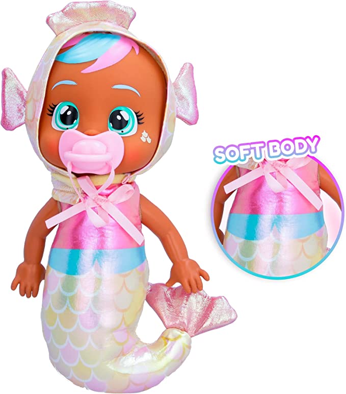 Cry Babies Tiny Cuddles Mermaids Adella - 9 inch Baby Doll, Cries Real Tears, Metallic Mermaid Themed Pajamas