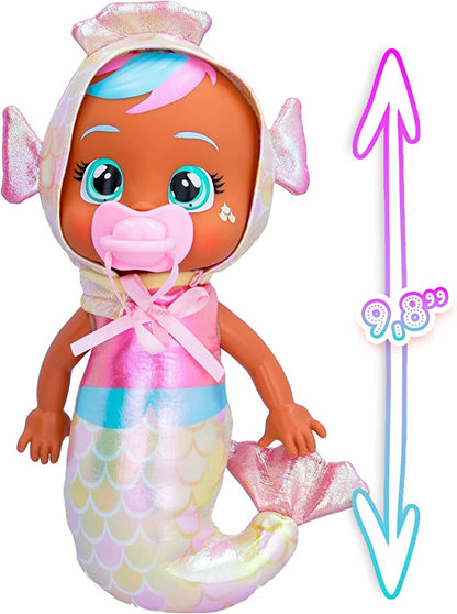 Cry Babies Tiny Cuddles Mermaids Adella - 9 inch Baby Doll, Cries Real Tears, Metallic Mermaid Themed Pajamas