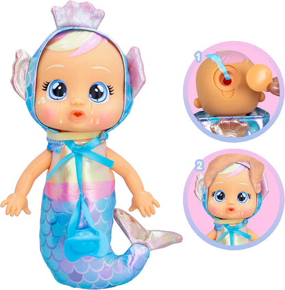 Cry Babies Tiny Cuddles Mermaids Giselle - 9 inch Baby Doll, Cries ReCry Babies Giselle - Cries Real Tears, Metallic Mermaid Themed Pajamas