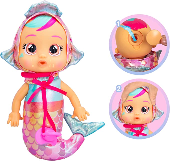 Cry Babies Tiny Cuddles Mermaids Melody - 9 inch Baby Doll, Cries Real Tears, Metallic Mermaid Themed Pajamas