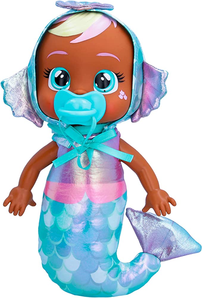 Cry Babies Tiny Cuddles Mermaids Delphine - 9 inch Baby Doll, Cries Real Tears, Metallic Mermaid Themed Pajamas