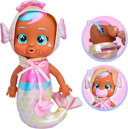 Cry Babies Tiny Cuddles Mermaids Adella - 9 inch Baby Doll, Cries Real Tears, Metallic Mermaid Themed Pajamas