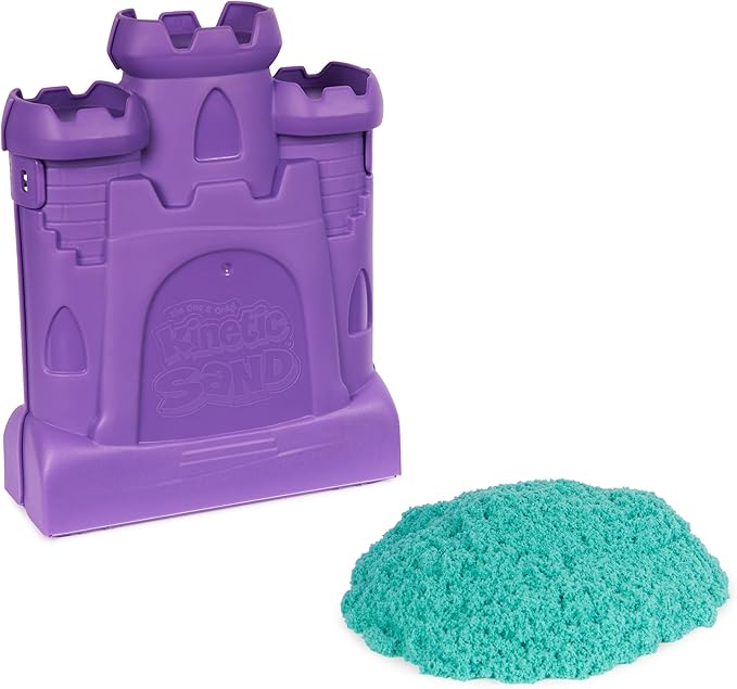 Kinetic Sand, Castle Case with 1lb Teal Play Sand, Play Space & Storage Container, Sensory Toys, Stocking Stuffers & Christmas Gifts for Kids Ages 3+