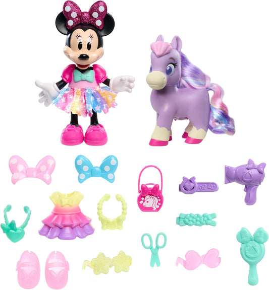 Disney Junior Minnie Mouse Groom & Glam Pony Set, 21-Piece Doll and Accessories Set, Kids Toys for Ages 3 Up