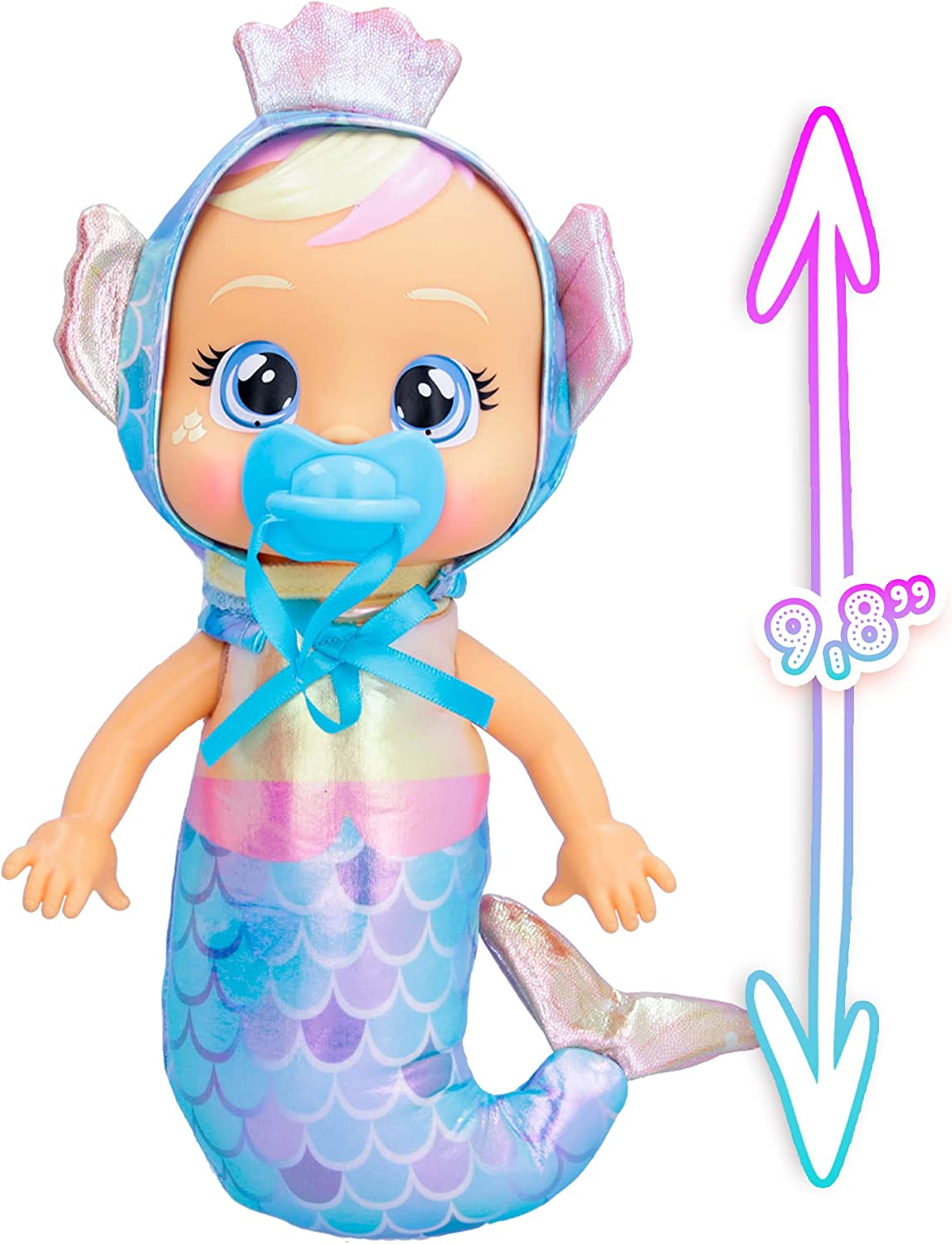 Cry Babies Tiny Cuddles Mermaids Giselle - 9 inch Baby Doll, Cries ReCry Babies Giselle - Cries Real Tears, Metallic Mermaid Themed Pajamas