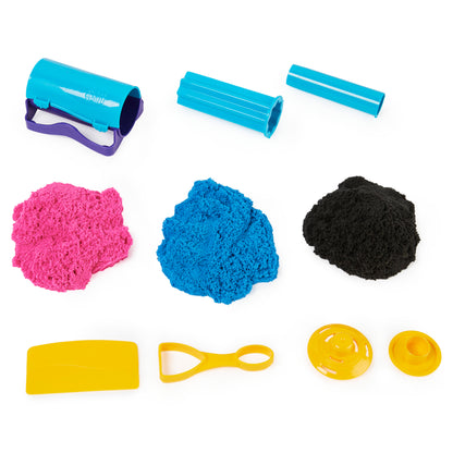 Kinetic Sand, Slice N’ Surprise Set with 13.5oz of Black, Pink and Blue Play Sand and 7 Tools, Sensory Toys for Kids Ages 3 and up