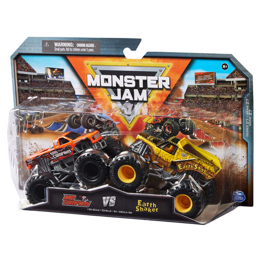Monster Jam, Official Bad Company vs Earth Shaker Die-Cast Monster Trucks, 1:64 Scale, Kids Toys for Boys Ages 3 and up