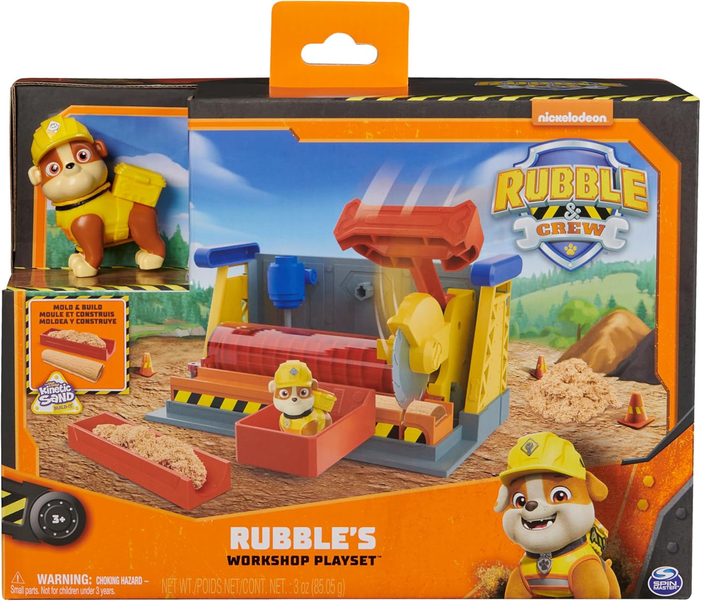 Rubble & Crew, Rubble’s Workshop Playset, Construction Toys with Kinetic Build-It Sand & Rubble Action Figure, Kids Toys for Boys & Girls Ages 3+