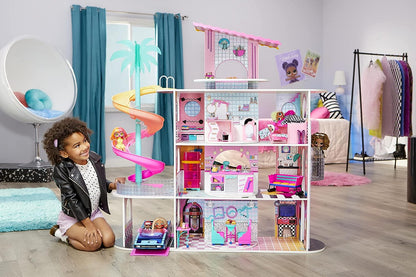 L.O.L. Surprise! OMG House of Surprises – Real Wood Dollhouse with 85+ Surprises, 4 Floors, 10 Rooms, Elevator, Spiral Slide, Pool, Movie Theater Drive Thru, Rooftop- Toy Gift for Girls Ages 4 5 6 7+