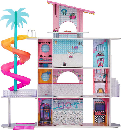 L.O.L. Surprise! OMG House of Surprises – Real Wood Dollhouse with 85+ Surprises, 4 Floors, 10 Rooms, Elevator, Spiral Slide, Pool, Movie Theater Drive Thru, Rooftop- Toy Gift for Girls Ages 4 5 6 7+