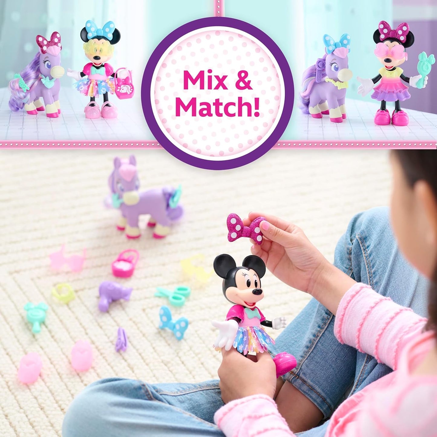 Disney Junior Minnie Mouse Groom & Glam Pony Set, 21-Piece Doll and Accessories Set, Kids Toys for Ages 3 Up