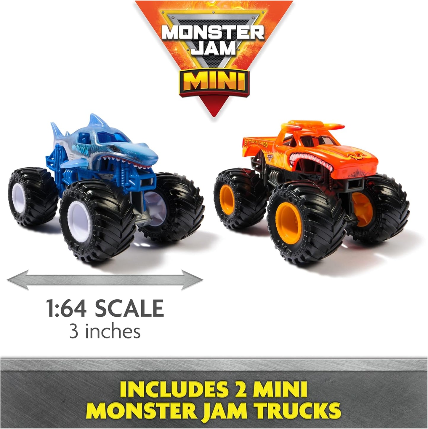 Monster Jam, Supercharge Speedway Playset, Megalodon and El Toro Loco Die-Cast Monster Trucks, Light Up World Finals Track Kids Toys for Boys Ages 3+