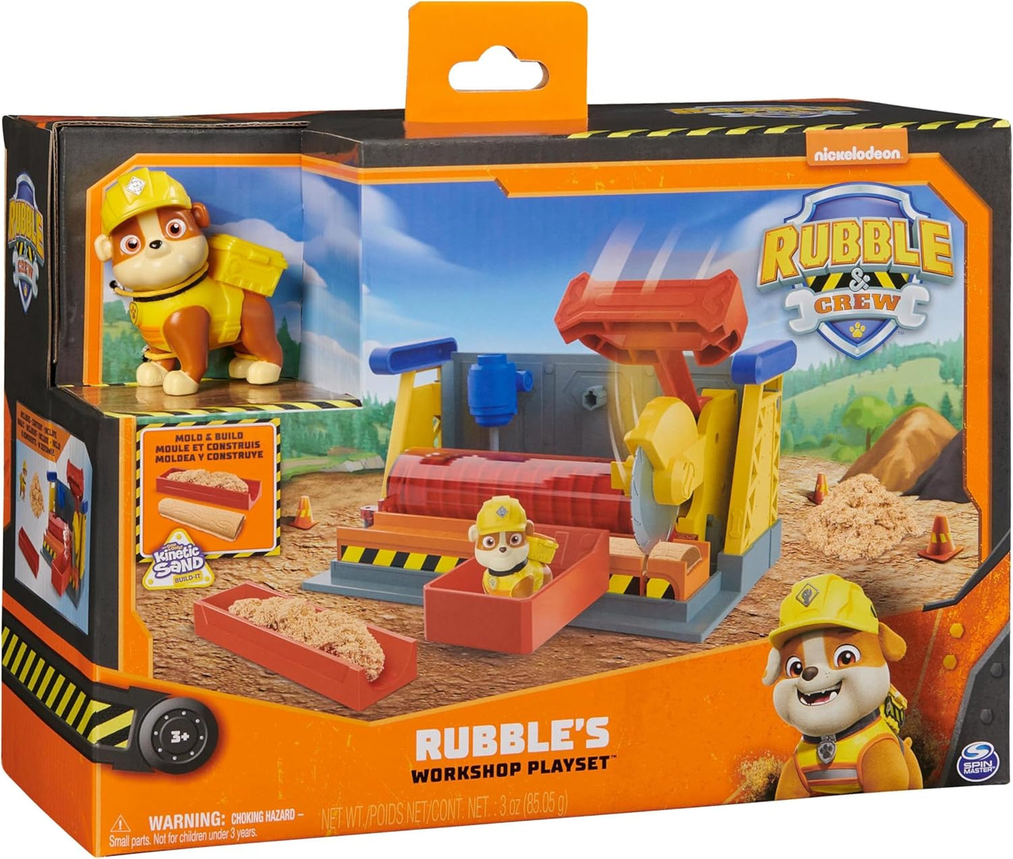 Rubble & Crew, Rubble’s Workshop Playset, Construction Toys with Kinetic Build-It Sand & Rubble Action Figure, Kids Toys for Boys & Girls Ages 3+