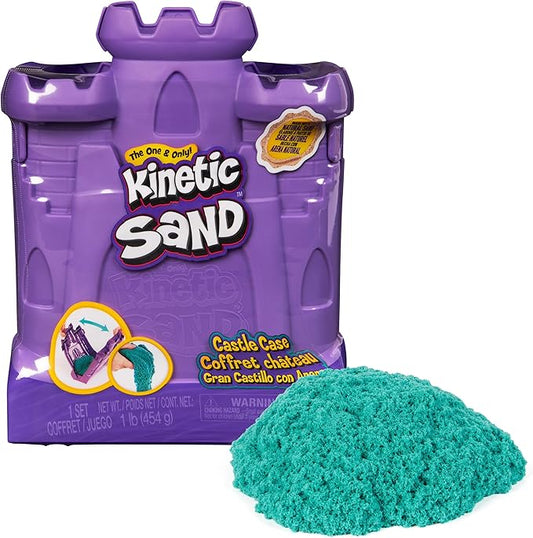 Kinetic Sand, Castle Case with 1lb Teal Play Sand, Play Space & Storage Container, Sensory Toys, Stocking Stuffers & Christmas Gifts for Kids Ages 3+