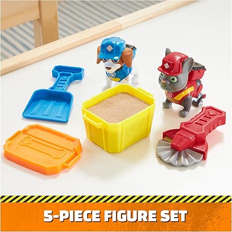 Rubble & Crew, Charger & Wheeler Action Figures, with Kinetic Build-It Sand & 2 Building Tools, PAW Patrol Kids Toys for Boys & Girls Ages 3 and Up