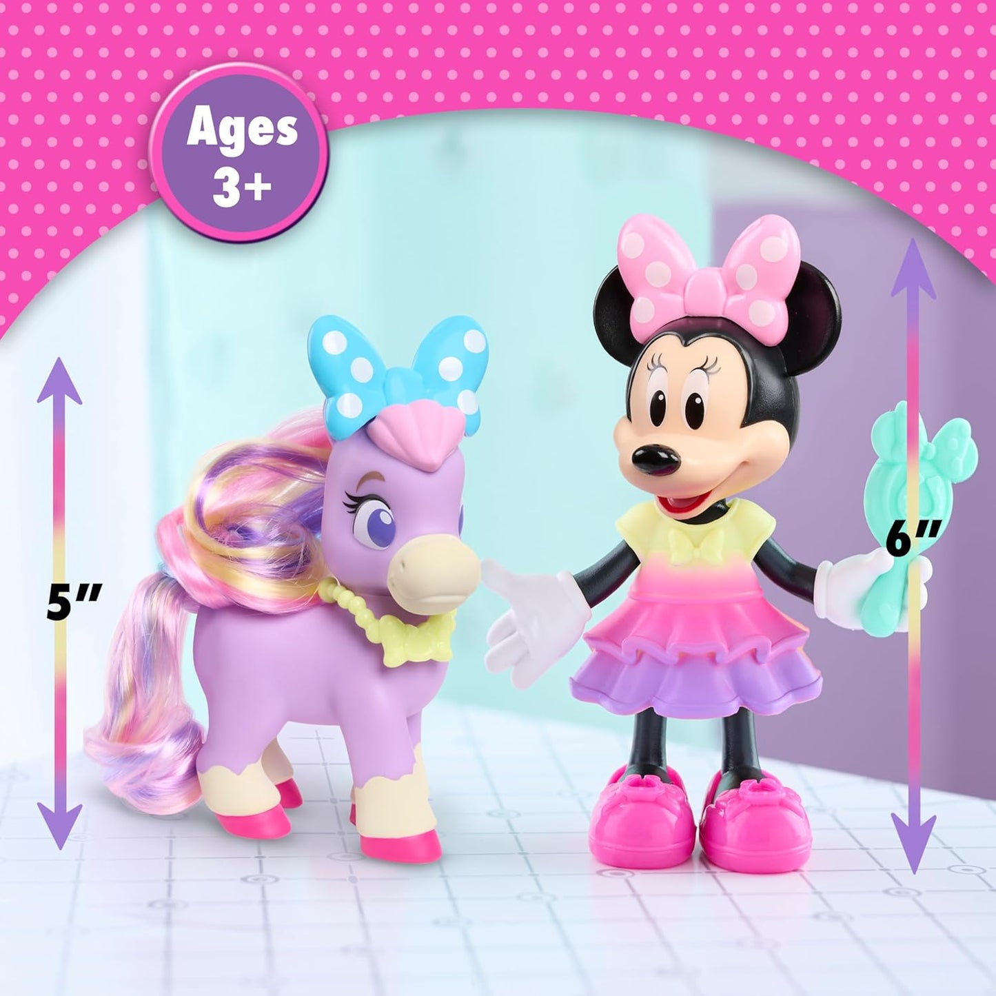 Disney Junior Minnie Mouse Groom & Glam Pony Set, 21-Piece Doll and Accessories Set, Kids Toys for Ages 3 Up