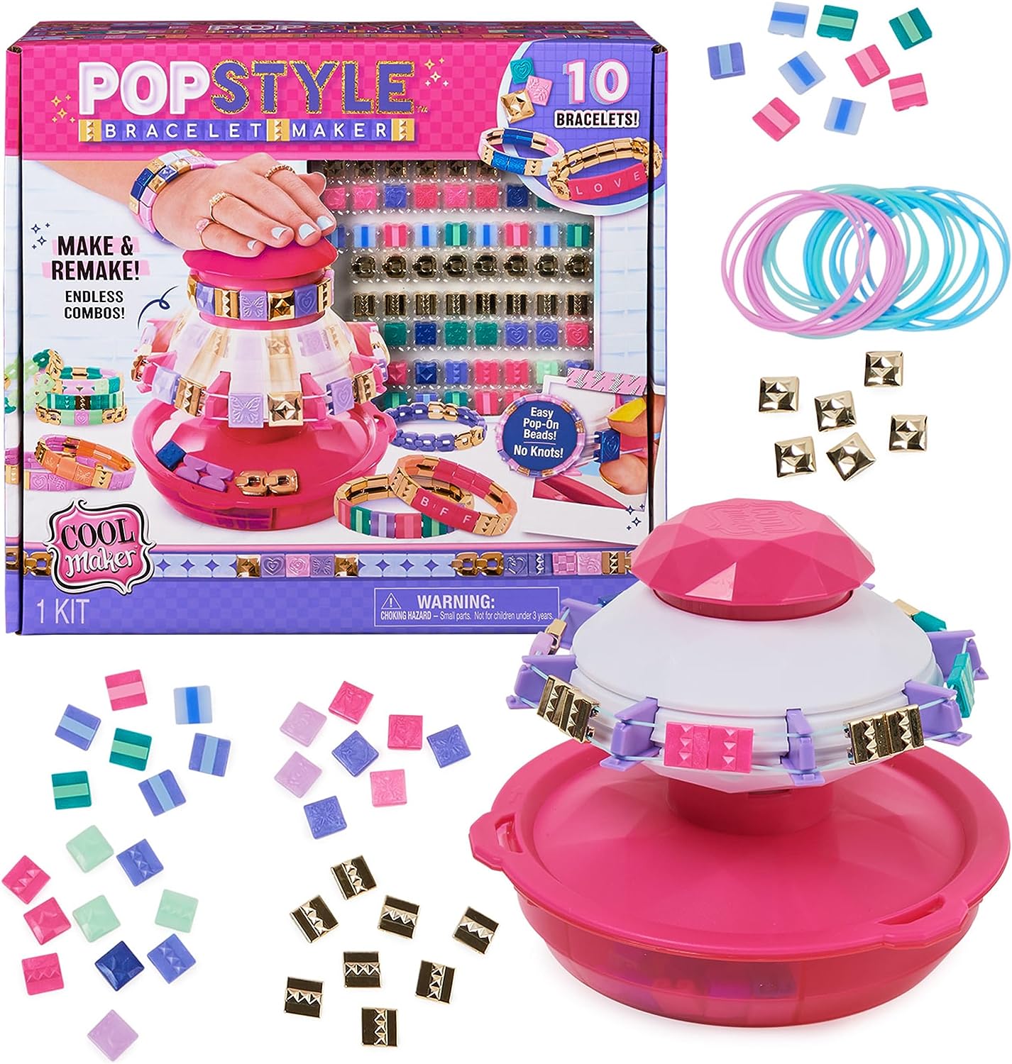 Cool Maker PopStyle Bracelet Maker, 170 Stylish Beads, 10 Bracelets, Storage, Friendship Bracelet Making Kit, DIY Arts & Crafts Kids Toys for Girls