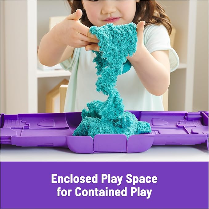 Kinetic Sand, Castle Case with 1lb Teal Play Sand, Play Space & Storage Container, Sensory Toys, Stocking Stuffers & Christmas Gifts for Kids Ages 3+