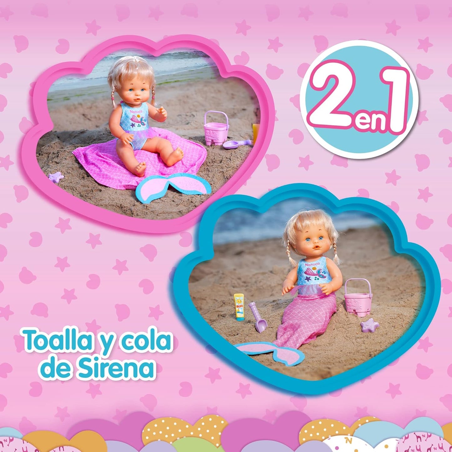 Nenuco - My Mermaid, baby doll with removable fabric mermaid tail, fun toy with accessories, waterproof, gift for boys and girls from 2 years old