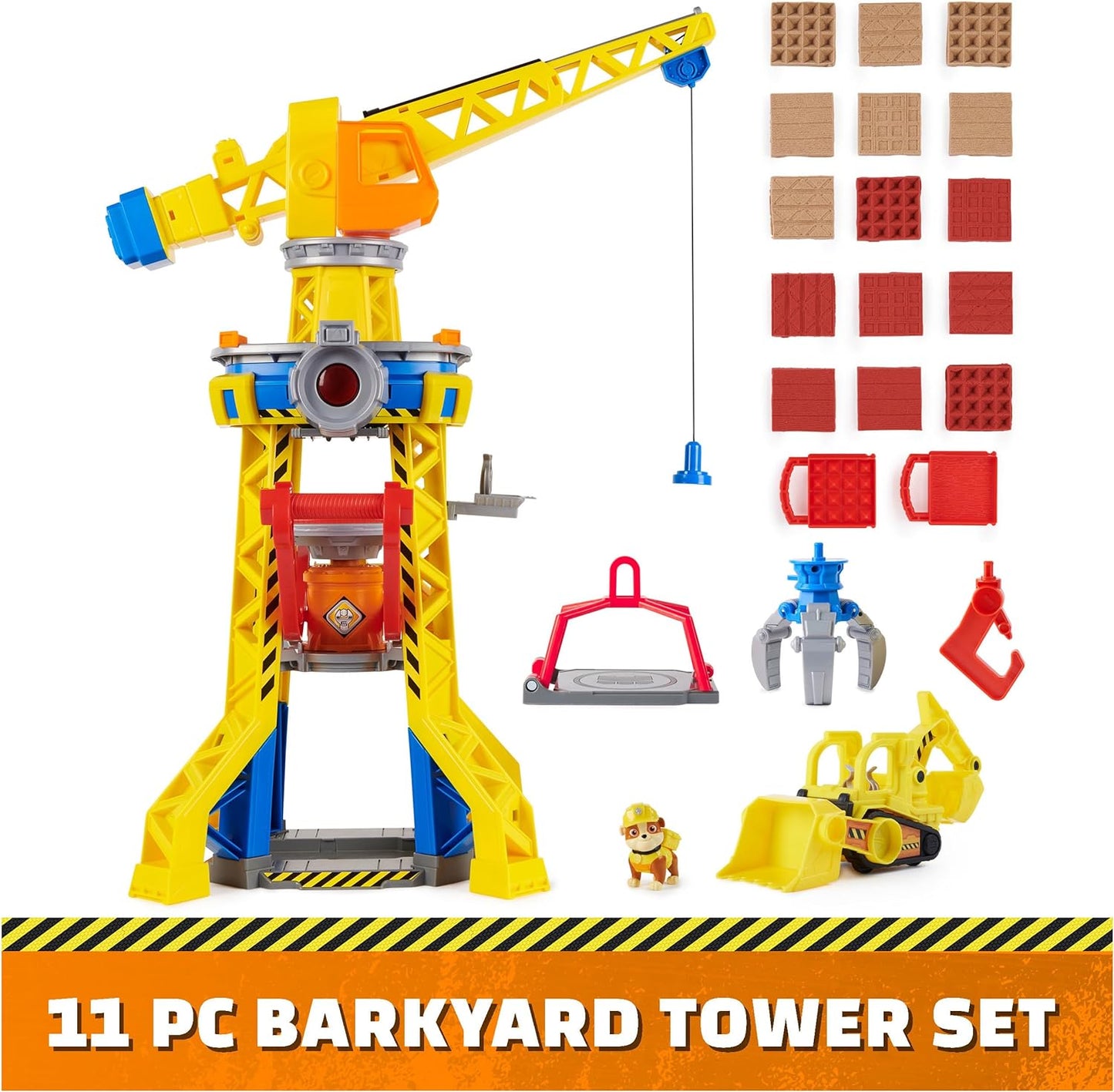 Rubble & Crew, Bark Yard Crane Tower Playset with Action Figure, Toy Bulldozer & Kinetic Build-It Play Sand, PAW Patrol Kids Toys for Boys & Girls 3+