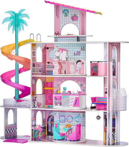 L.O.L. Surprise! OMG House of Surprises – Real Wood Dollhouse with 85+ Surprises, 4 Floors, 10 Rooms, Elevator, Spiral Slide, Pool, Movie Theater Drive Thru, Rooftop- Toy Gift for Girls Ages 4 5 6 7+