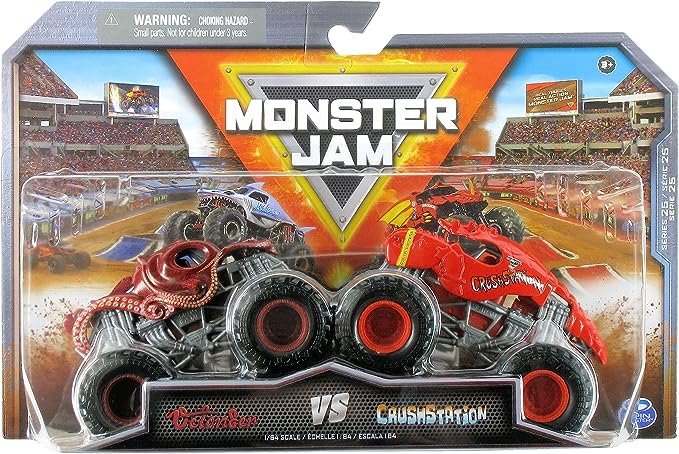Monster Jam 2023 Official 1:64 Scale Diecast Truck 2-Pack Series Octon8er vs Crushstation