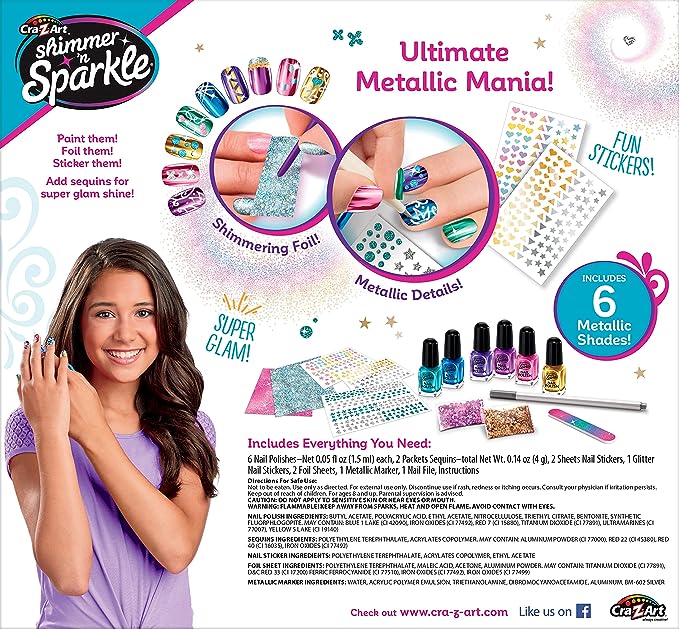Shimmer 'n Sparkle Metallic Rainbow Nail Art Design Kit for Ages 8 and up