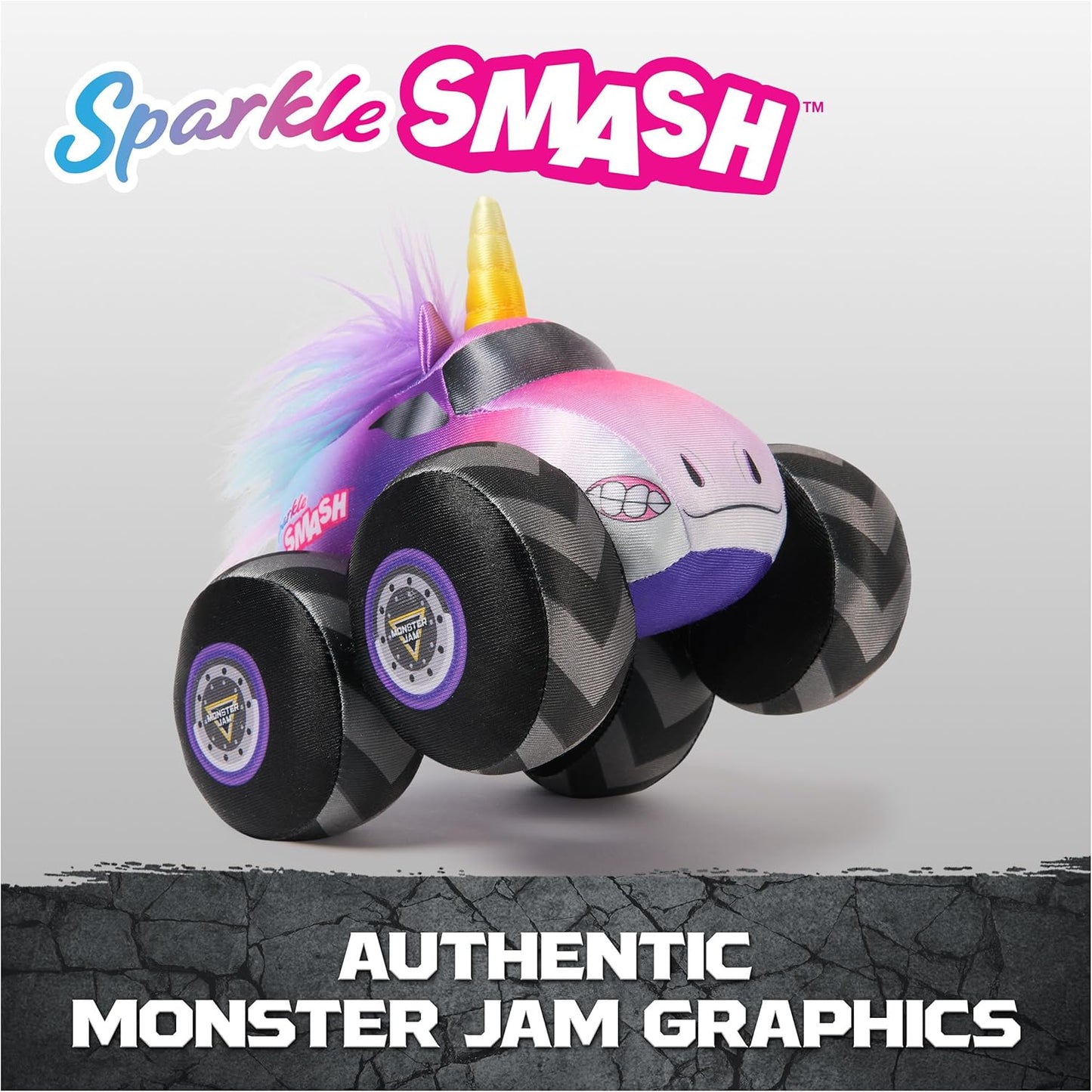 🦄 Monster Jam Official Sparkle Smash Monster Truck Plush with Sound – 7”