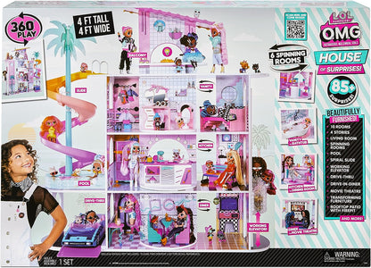 L.O.L. Surprise! OMG House of Surprises – Real Wood Dollhouse with 85+ Surprises, 4 Floors, 10 Rooms, Elevator, Spiral Slide, Pool, Movie Theater Drive Thru, Rooftop- Toy Gift for Girls Ages 4 5 6 7+