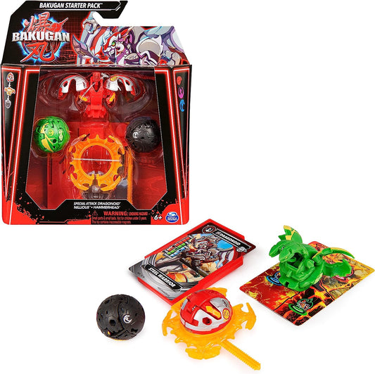 Bakugan Starter 3-Pack, Special Attack Dragonoid, Nillious, Hammerhead Customizable Spinning Action Figures and Trading Cards, Kids Toys for Boys and Girls s 6 and up
