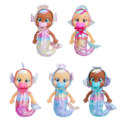 Cry Babies Tiny Cuddles Mermaids Giselle - 9 inch Baby Doll, Cries ReCry Babies Giselle - Cries Real Tears, Metallic Mermaid Themed Pajamas