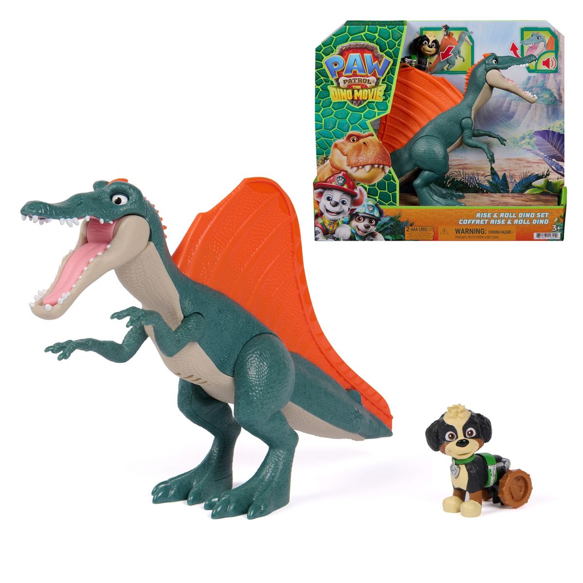 PAW Patrol: The Dino Movie, Rise & Roll Dino Set with Spinosaurus & Rex Figure
