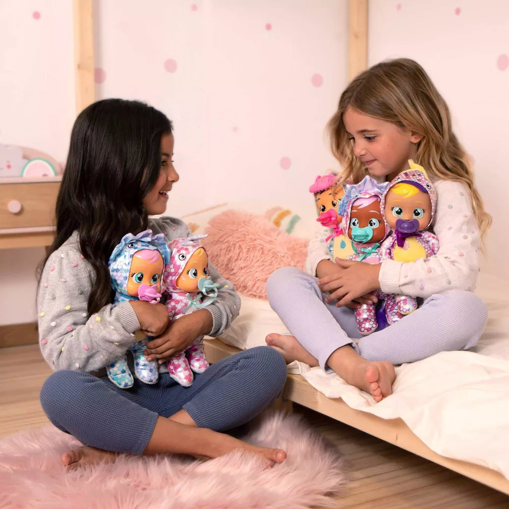Cry Babies Tiny Cuddles Dinos Phoebe with Purple Triceratops Dinosaur Themed Metallic Pajamas 9" Baby Doll