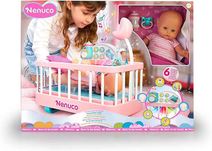 Nenuco Good Sleep Cradle with Baby Doll, Crib, and Accessories, 14" Doll