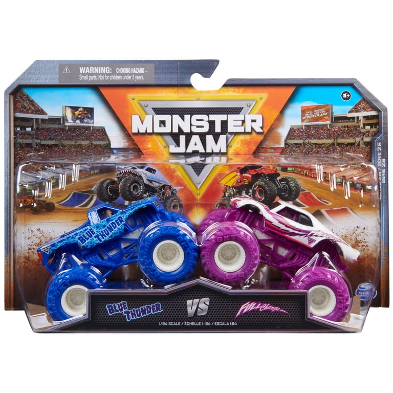 Monster Jam, Official Blue Thunder Vs Full Charge : Series 25 :: Die-Cast Monster Trucks, 1:64 Scale, Kids Toys for Boys Ages 3 and up