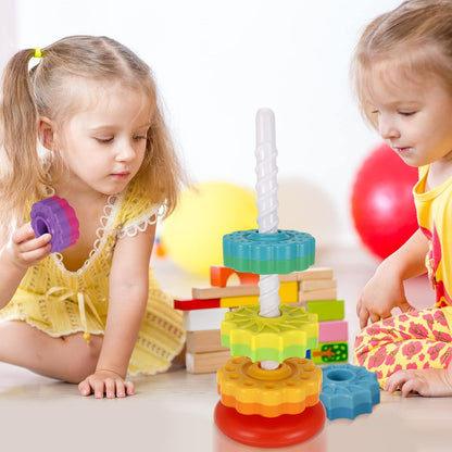 Rainbow Sensory Tower junto a juguetes Montessori educativos disponibles en Puerto Rico