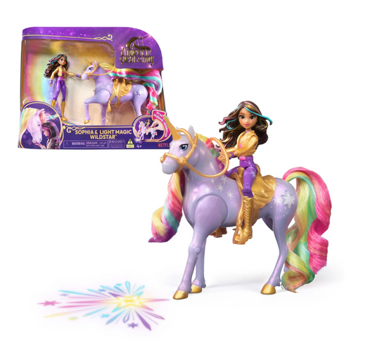 Unicorn Academy, Sophia & Light Magic Wildstar with Rainbow Light-up Effects, 2 Riding Accessories, Dolls & Unicorn Toys for Girls Ages 4 and up