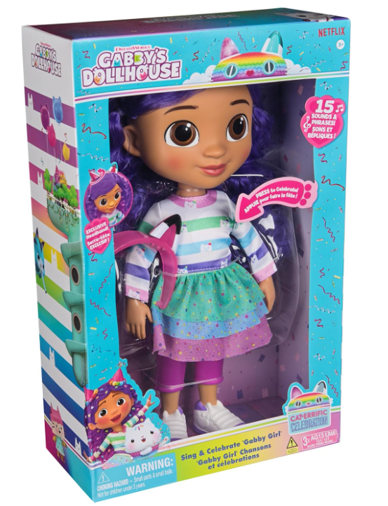 Gabby’s Dollhouse, 'Gabby Girl' Que Canta y celebra, muñeca de 33 cm de Altura con Efectos de Sonido y Orejas de Gato Reversibles, Juguetes para niños y niñas a Partir de 3 años