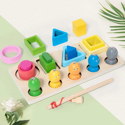 Montessori Wooden Shape Sorter & Fishing Game | Juguete Educativo de Madera