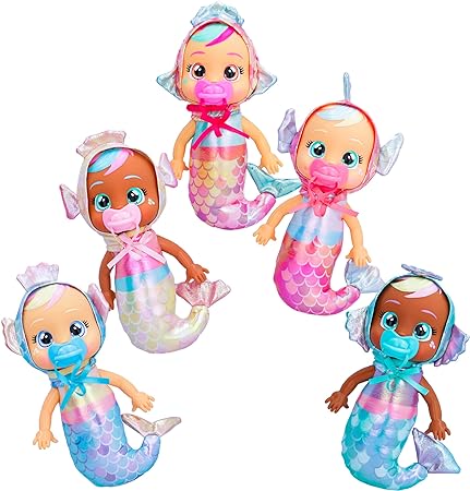 Cry Babies Tiny Cuddles Mermaids Kaia - 9 inch Baby Doll, Cries Real Tears, Metallic Mermaid Themed Pajamas