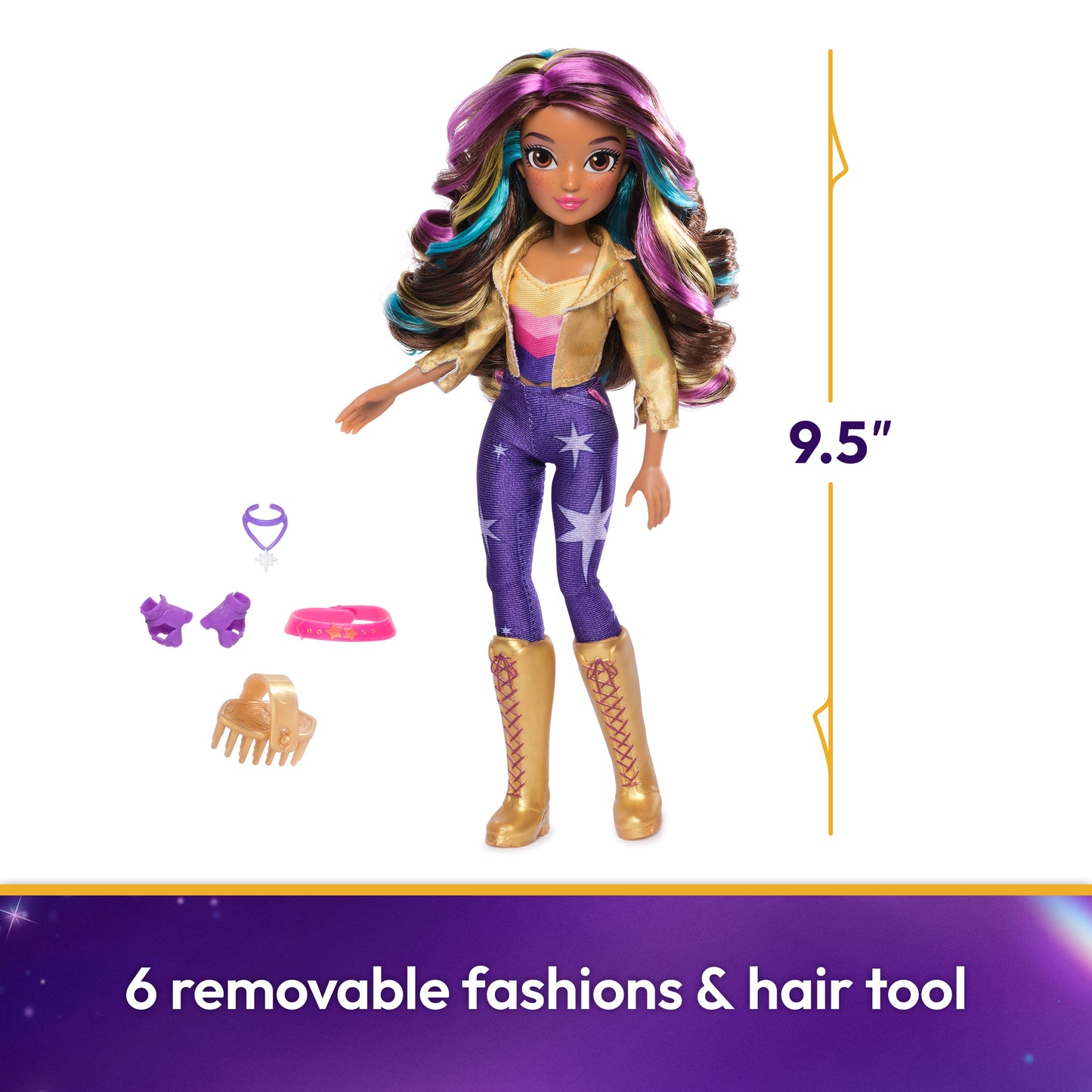 Unicorn Academy, Sophia Doll with Rainbow-Streaked Hair, 6 Fashion Accessories & Hair Styling Tool, 9.5”, Dolls & Unicorn Toys for Girls Ages 4 and up