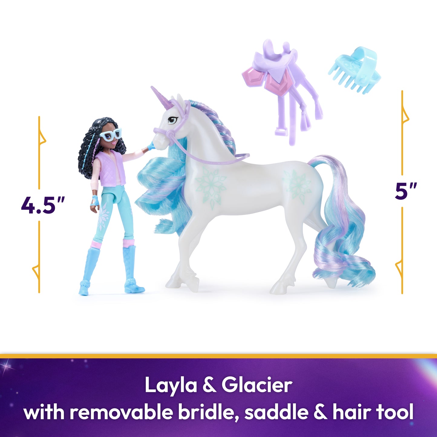 Unicorn Academy, Layla & Glacier Set with 2 Riding Accessories & Hair Styling Tool, Dolls & Unicorn Toys for Girls Ages 4 and up