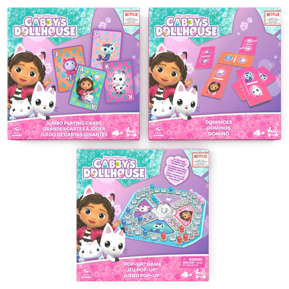 Gabby's Dollhouse 3 Game Bundle Gift Set, Pop-Up Game Dominoes Jumbo Playing Cards, Gabby's Dollhouse Toys Kids Games