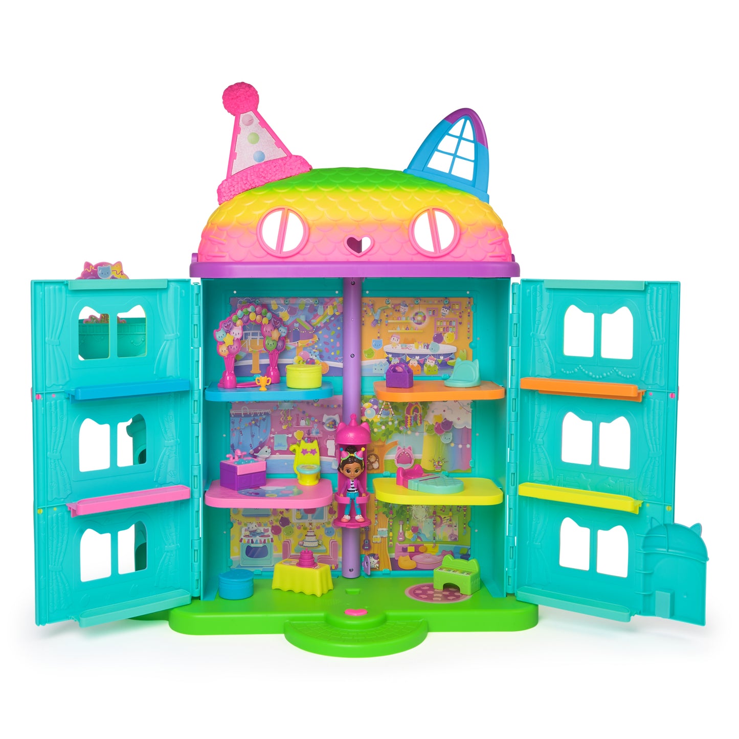 Gabby’s Dollhouse, 15-Piece Rainbow-Themed, Celebration Dollhouse, Toy Figures, Doll House Furniture & 6 Sound Effects, Kids Toys for Girls & Boys 3+